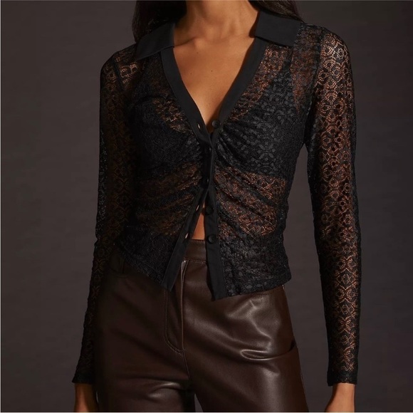 Maeve black button up collared lace blouse size small NWT - Picture 1 of 5